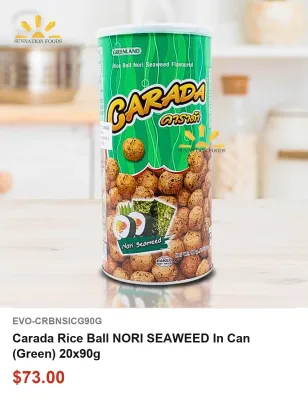 Carada Rice Ball NORI SEAWEED In Can (Green) 20x90g