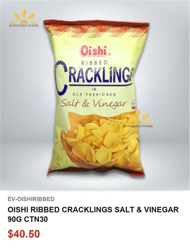 OISHI RIBBED CRACKLINGS SALT &amp; VINEGAR 90G CTN30