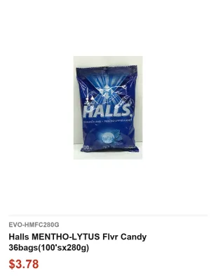 Halls MENTHO-LYTUS Flvr Candy 36bags(100'sx280g)