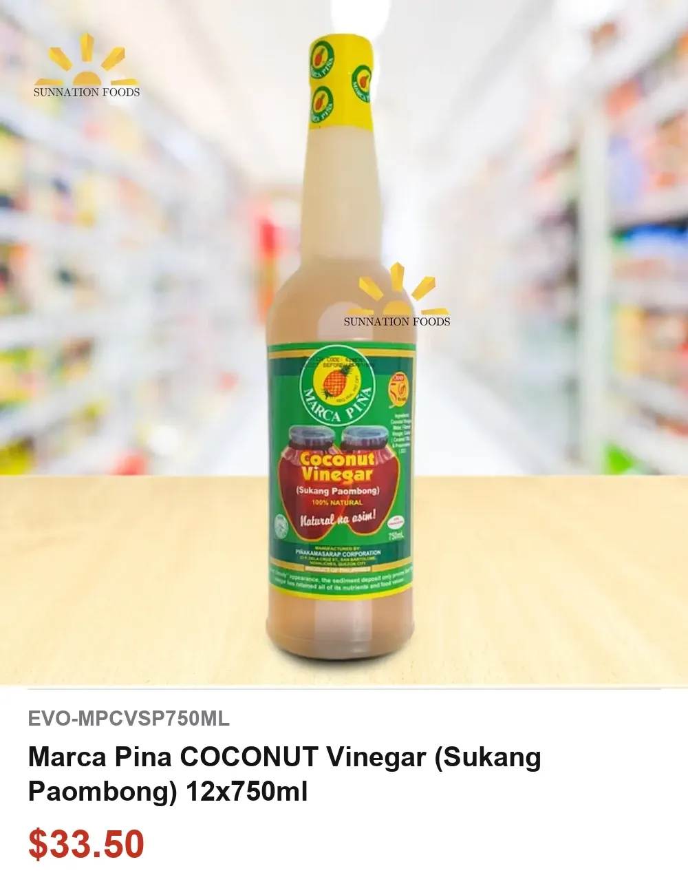 Marca Pina COCONUT Vinegar (Sukang Paombong) 12x750ml