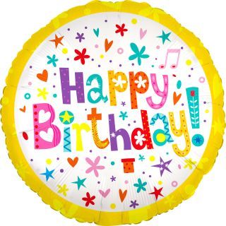 18" Happy Birthday Confetti Yellow Balloon