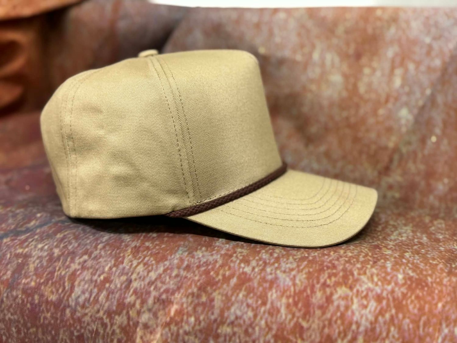 Blank Vintage Full Fabric Caps, Colour: Beige / brown chord