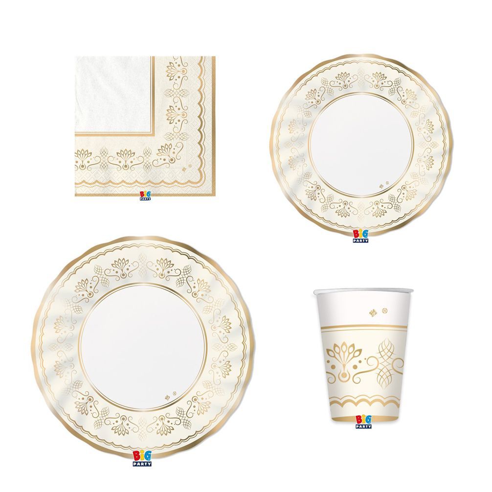 Party-Set Royal Ivory Gold 4-teilig Pappteller Pappbecher Servietten Party-Set Royal Ivory Gold 4-teilig Pappteller Pappbecher Servietten