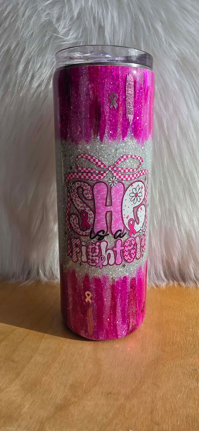 20oz Skinny Alcohol Ink Brush Stroke She Is A Fighter