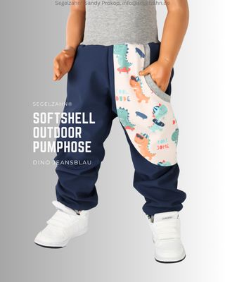 Softshellhose Kinder Blau, Regenhose geüfttert für Jungen und Mädchen in Jeansblau mit Dino Seitentasche, gefütterte Regenhos