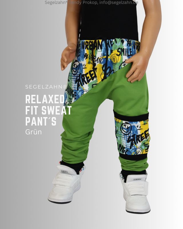 Sweat Hose Jungen, Kinder Slim Fit Jogger grün smiley