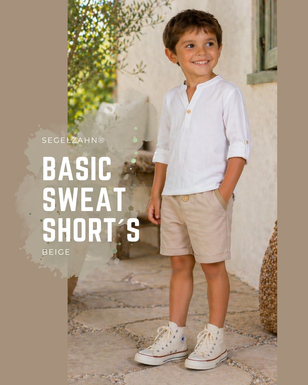 Shorts aus beigem Sweatstoff für Kinder, Unisex einfarbig schlichte Sommerhose für Jungen und Mädchen, kurze Hose 