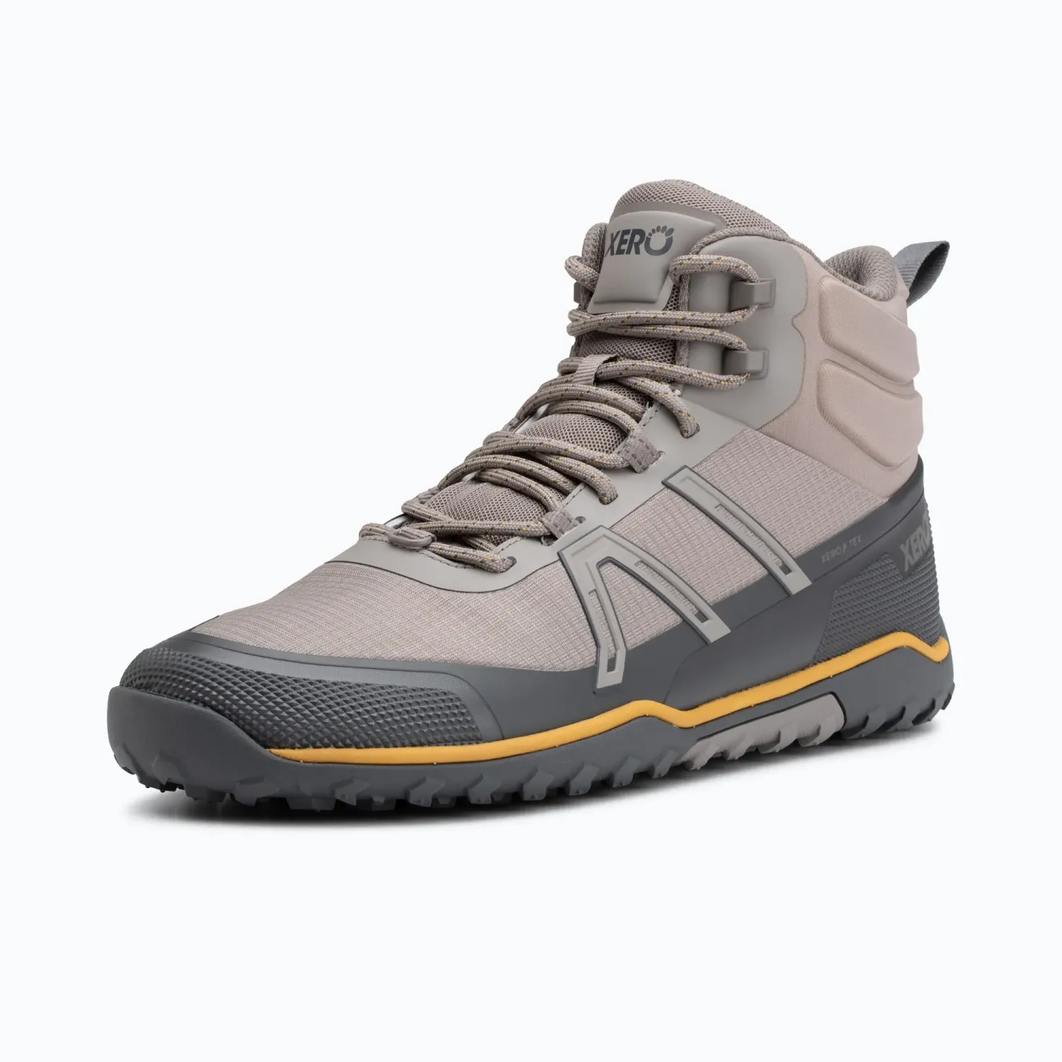 XERO Scrambler Trail MID WP Herren – wasserdichte Barfuß-Wanderschuhe in Driftwood / Asphalt