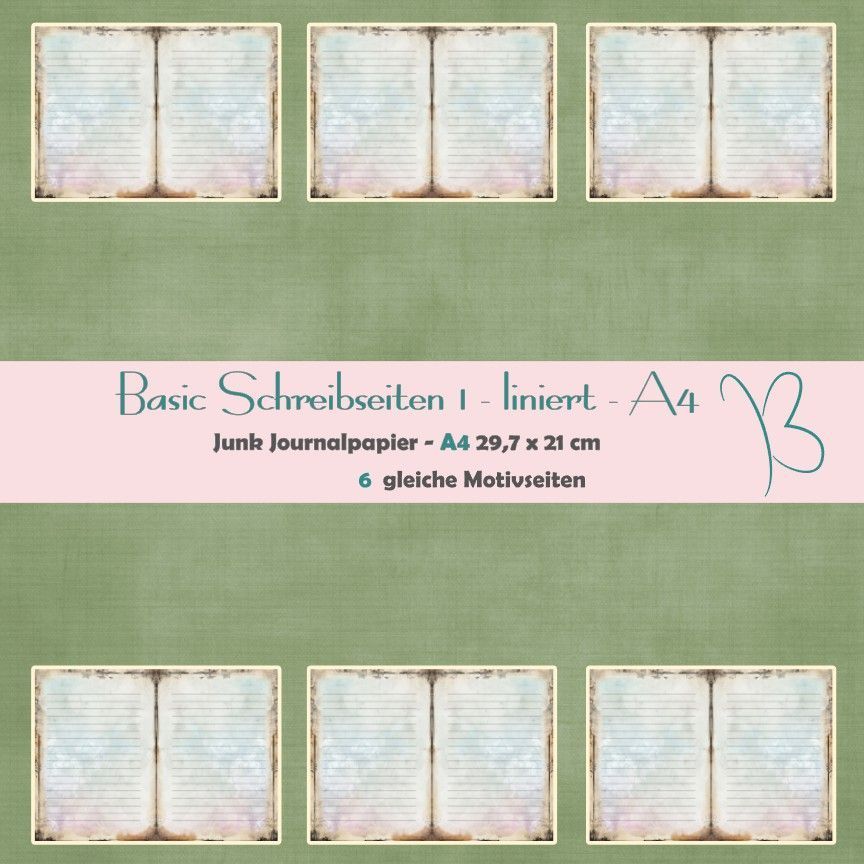 Basic Schreibseiten 1 - liniert - Junk Journal Papier - 6 gleiche Seiten