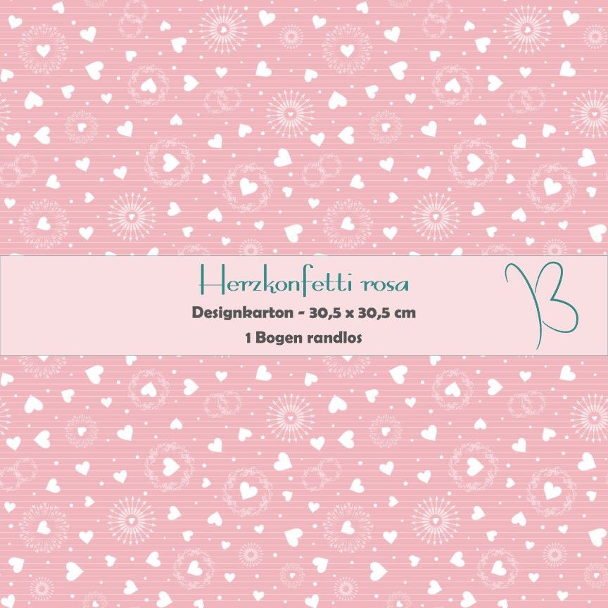 Herzkonfetti rosa - Designkarton - 30,5 x 30,5 cm - randlos - 1 Bogen