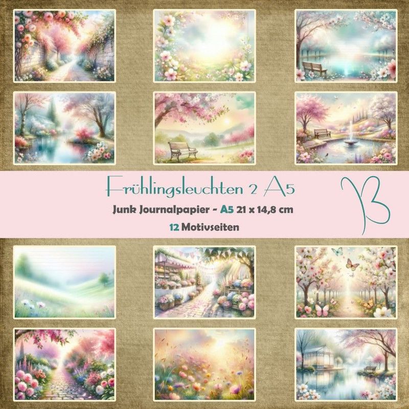 Frühlingsleuchten A5 - Junk Journal Seiten - 12 Seiten
