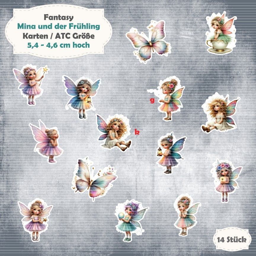 Mina und der Frühling - Alben / Karten / ATC Größe - 14 Stanzteile - Die Cut