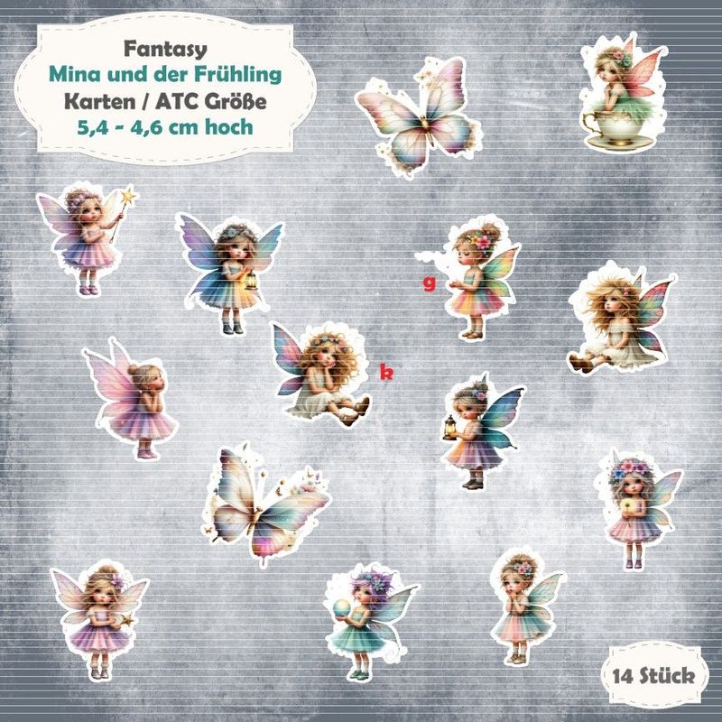 Mina und der Frühling - Alben / Karten / ATC Größe - 14 Stanzteile - Die Cut
