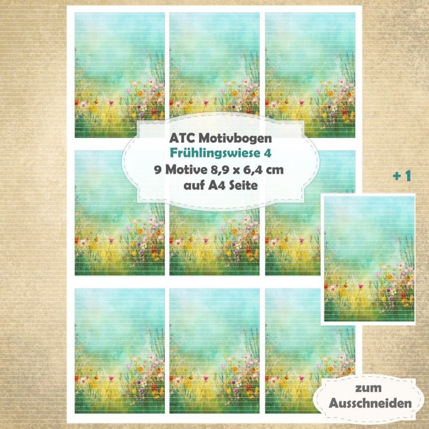 Frühlingswiese 4 - ATC Motivbogen - A4 - 1 Seite mit 9 Motiven