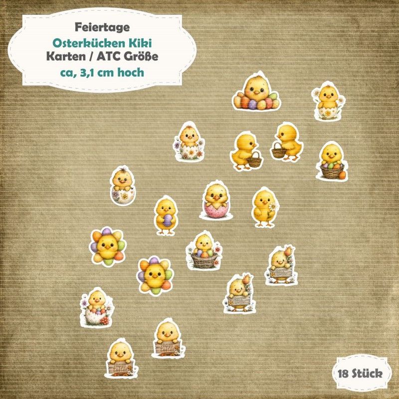 Osterkücken Kiki - Karten / ATC Größe - 18 Stanzteile - Die Cuts