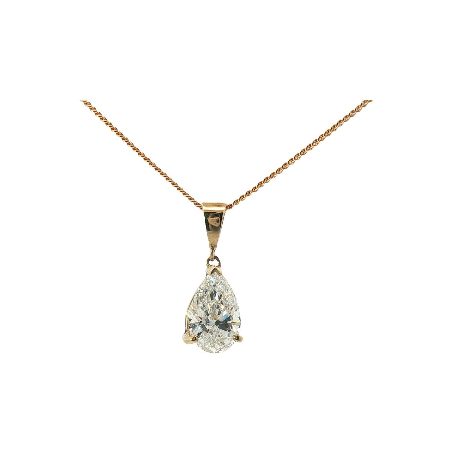 A Lab-Grown Pear Cut Diamond pendant 9 Carat Yellow gold 1.40 carat