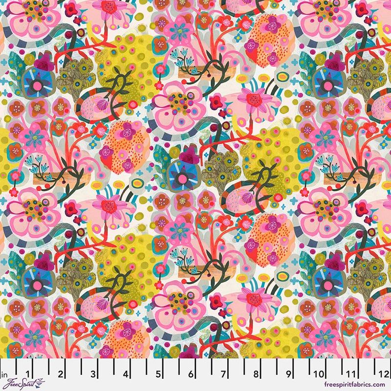 Curvy Stems White – Colori von Esté MacLeod für FreeSpirit Fabrics