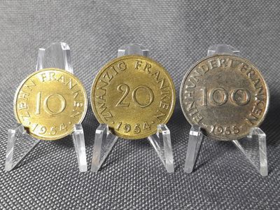Münzen Set Deutschland Saarland 1954 1955 10 20 100 Franken Erhaltung! Münzen Set Deutschland Saarland 1954 1955 10 20 100 Franken Erhaltung!