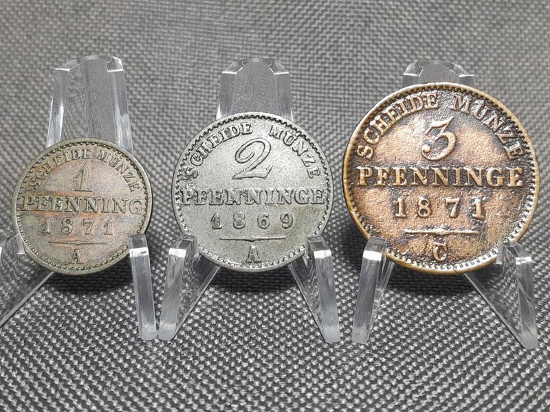 Münzen Set Preußen 1869 1871 A C 1 2 3 Pfennig König Wilhelm I. Altdeutschland