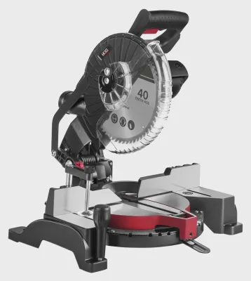 TEH 255mm 10" compound mitre saw, black and red, 40T HSS blade, single bevel 45°, 4600 RPM.