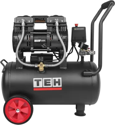 TEH TAC24L 24L oil-free air compressor, black with red wheel, dual gauge, 1500W, 8 bar, 250 L/min, home and light trade use.