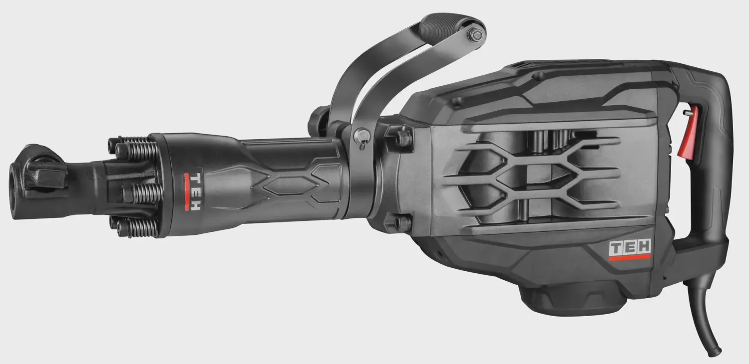 TEH SDS-Max Demolition Hammer, black color, D-handle, TEH logo,  professional-grade demolition tool with SDS-Max chuck and ergonomic grip visible.