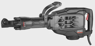TEH SDS-Max Demolition Hammer, black color, D-handle, TEH logo,  professional-grade demolition tool with SDS-Max chuck and ergonomic grip visible.