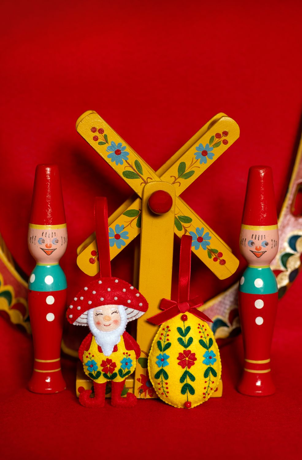 Mushroom Man and Big Easter Egg Handmade Felt Decoration