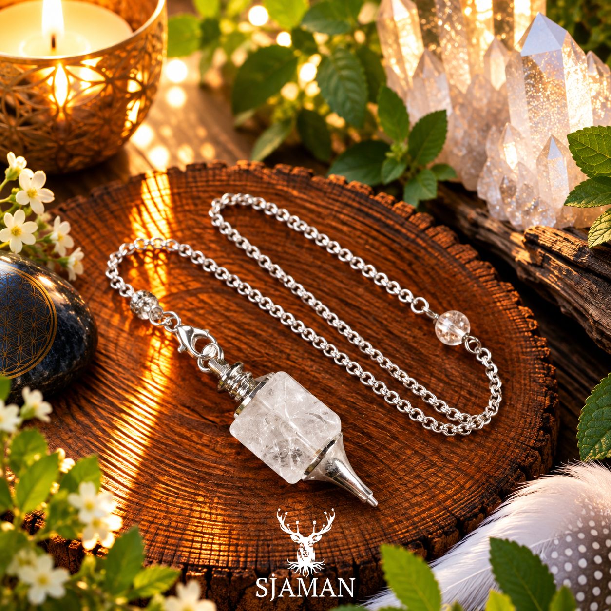 Pendule divinatoire Merkaba Cristal de Roche Pendule divinatoire Merkaba Cristal de Roche
