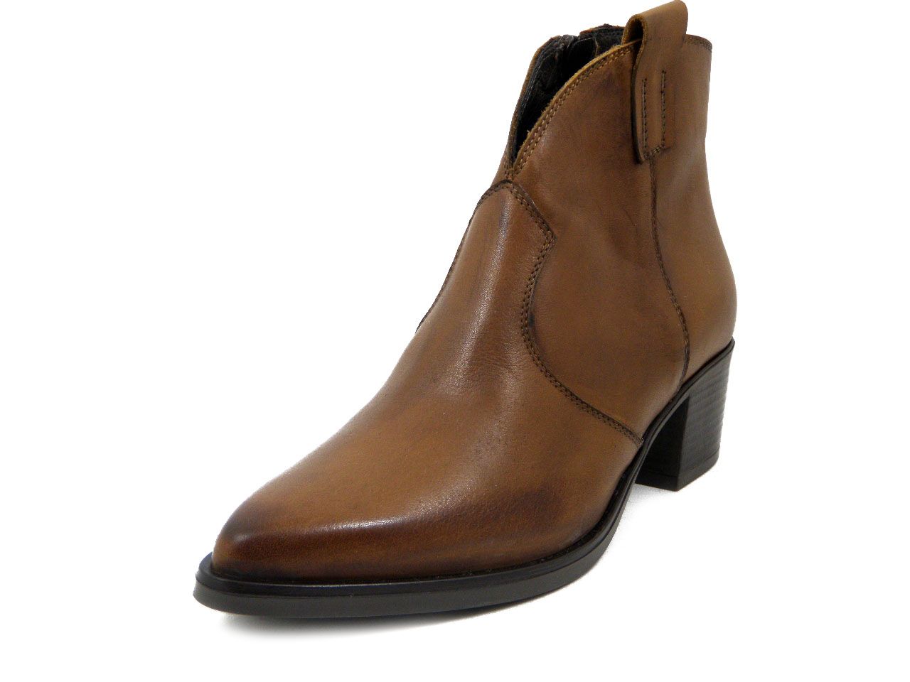 Stivaletti Donna Texani in Pelle Marrone, Tacco Basso, VERNISSAGE - I4819