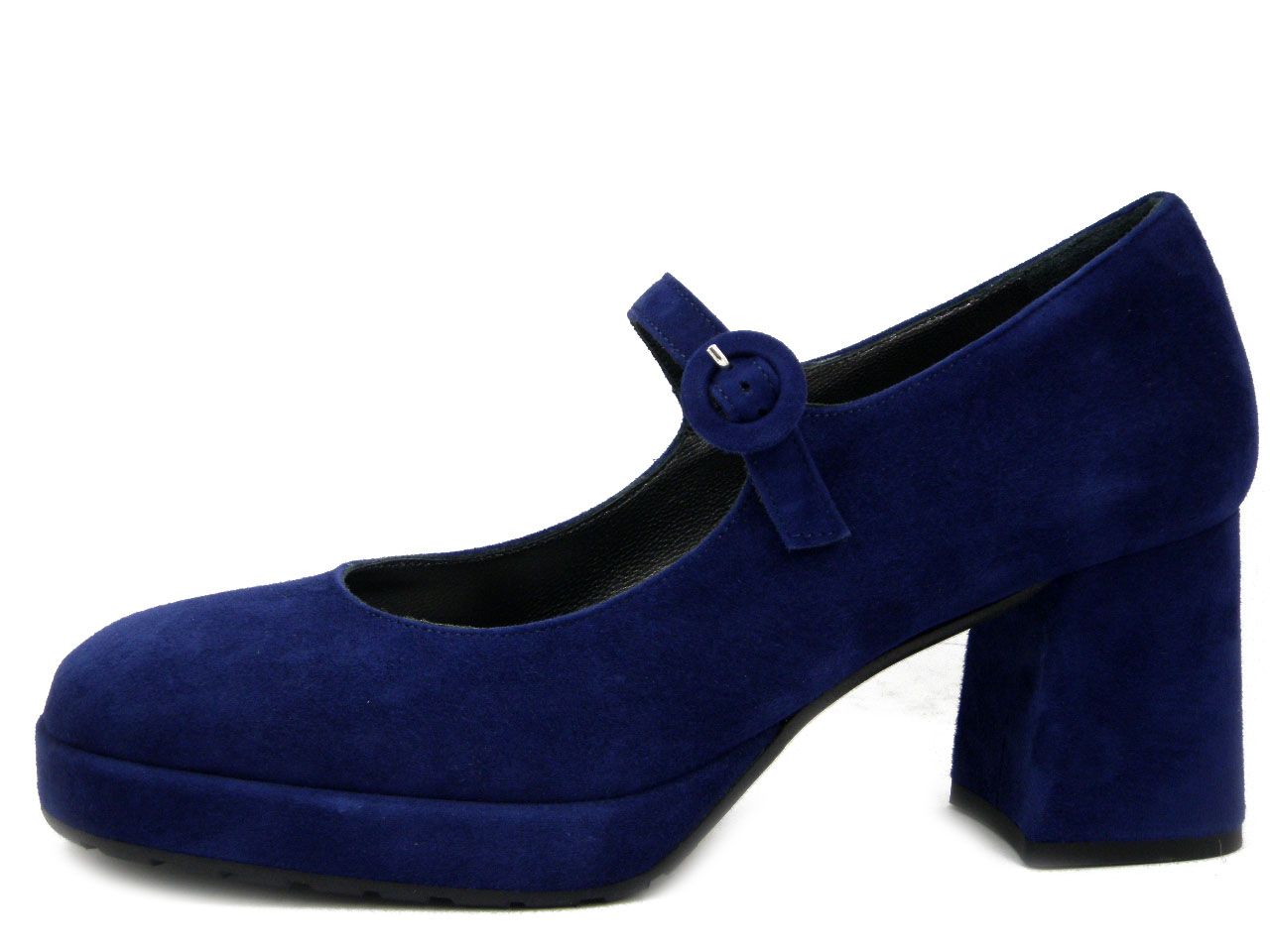 Scarpe Donna Mary Jane Decolletè in Pelle Camoscio Blu, Tacco Medio e Plateau, VERNISSAGE - I4GG7