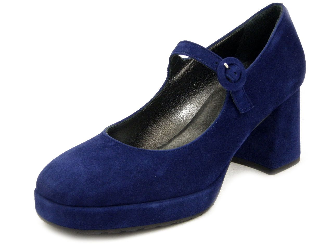 Scarpe Donna Mary Jane Decolletè in Pelle Camoscio Blu, Tacco Medio e Plateau, VERNISSAGE - I4GG7