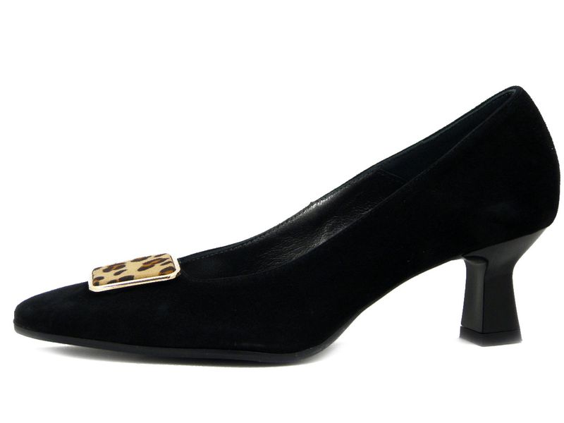 Scarpe Donna Decolletè in Pelle Camoscio Nero con Fibbia Animalier, Tacco Medio 5 cm, VERNISSAGE - I4PQ