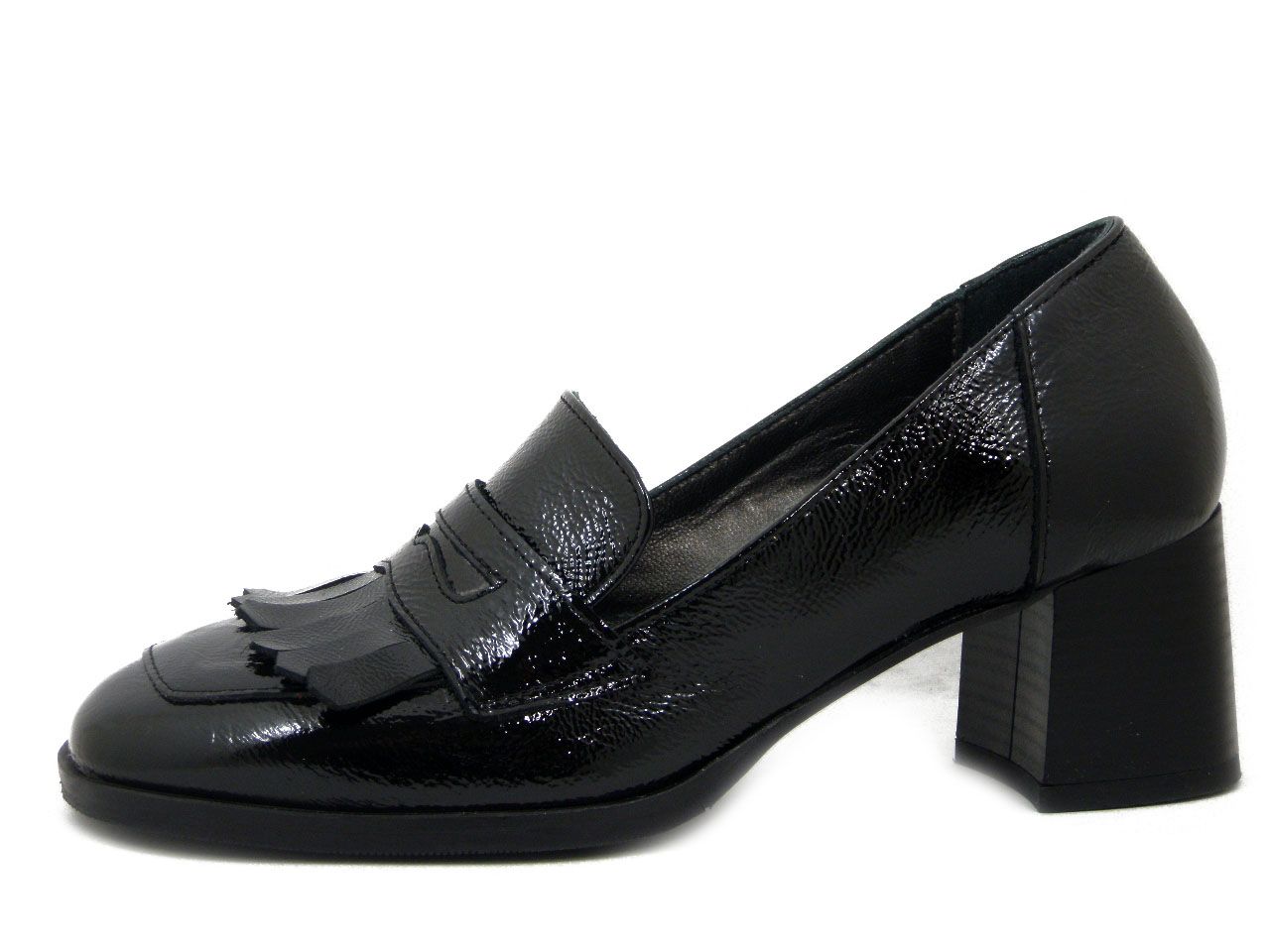 Mocassini Donna in Pelle Lucida Nero, Tacco Medio 6 cm, Vernissage - I4FC Mocassini Donna in Pelle Lucida Nero, Tacco Medio 6 cm, Vernissage - I4FC