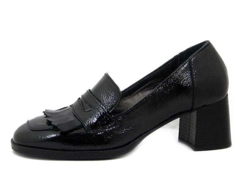Mocassini Donna in Pelle Lucida Nero, Tacco Medio 6 cm, Vernissage - I4FC