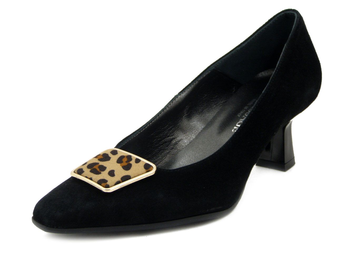 Scarpe Donna Decolletè in Pelle Camoscio Nero con Fibbia Animalier, Tacco Medio 5 cm, VERNISSAGE - I4PQ