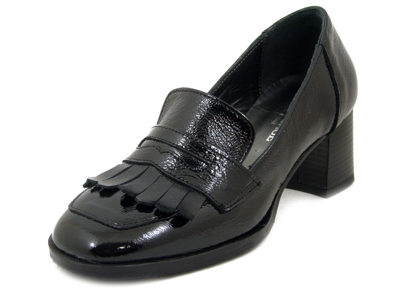 Mocassini Donna in Pelle Lucida Nero, Tacco Medio 6 cm, Vernissage - I4FC