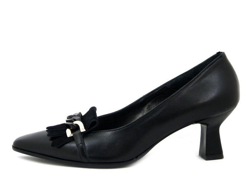 Scarpe Donna Decolleté in Pelle Nero con Frangia e Catena, Tacco Medio 5 cm, Vernissage - I4PQ5