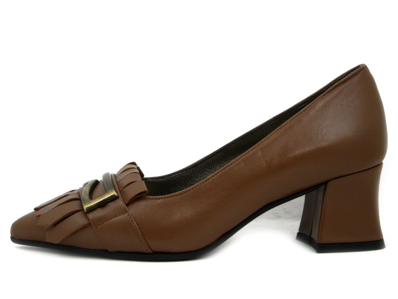 Scarpe Donna Decolleté in Pelle Marrone con Frangia, Tacco Medio 5 cm, Vernissage- I4TZ5 Scarpe Donna Decolleté in Pelle Marrone con Frangia, Tacco Medio 5 cm, Vernissage- I4TZ5