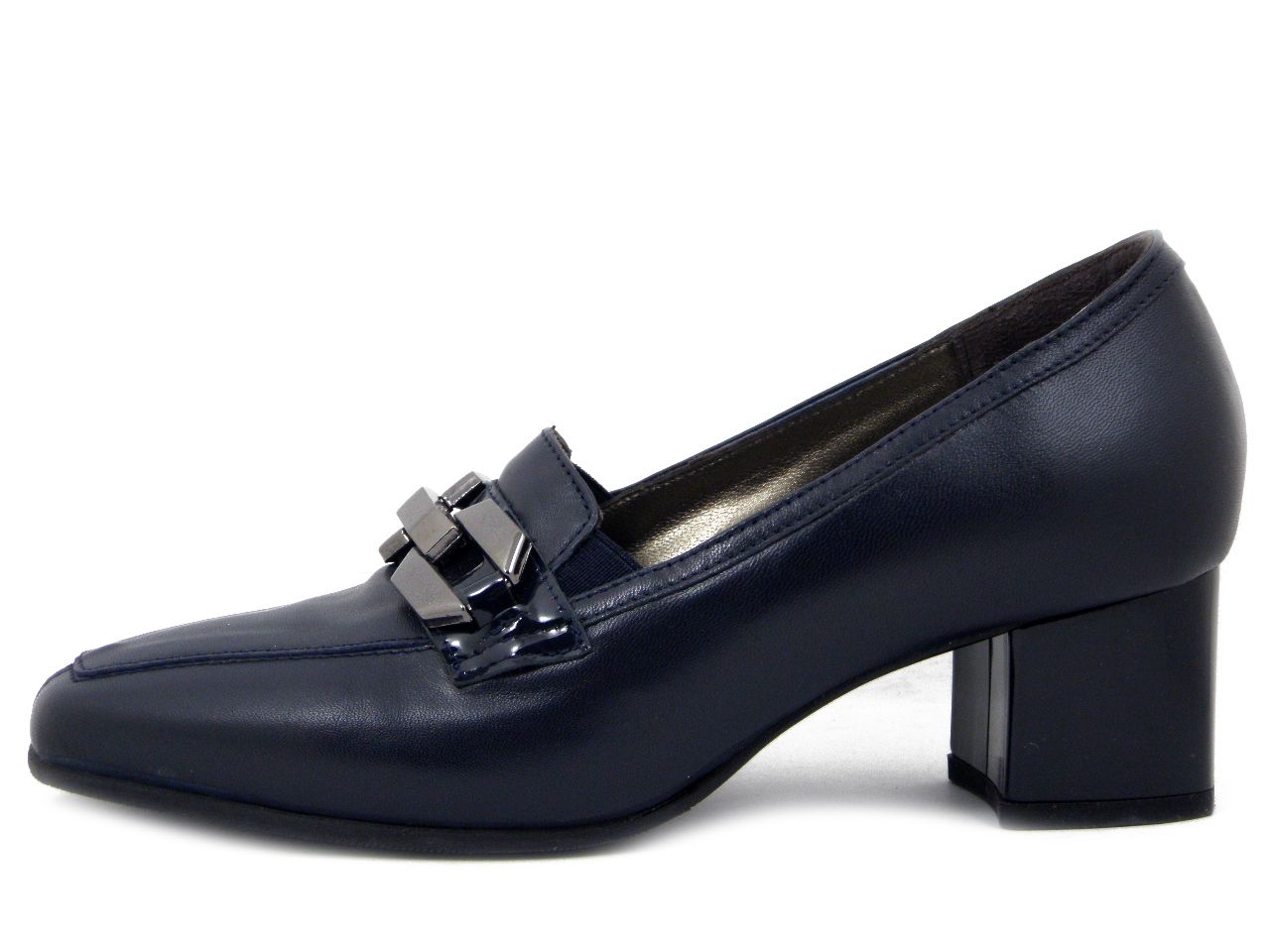 Mocassini Donna in Pelle Blu, Tacco Medio 5 cm, Soffice Sogno - I4Q41