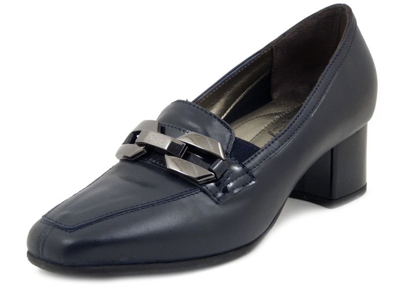 Mocassini Donna in Pelle Blu, Tacco Medio 5 cm, Soffice Sogno - I4Q41 Mocassini Donna in Pelle Blu, Tacco Medio 5 cm, Soffice Sogno - I4Q41