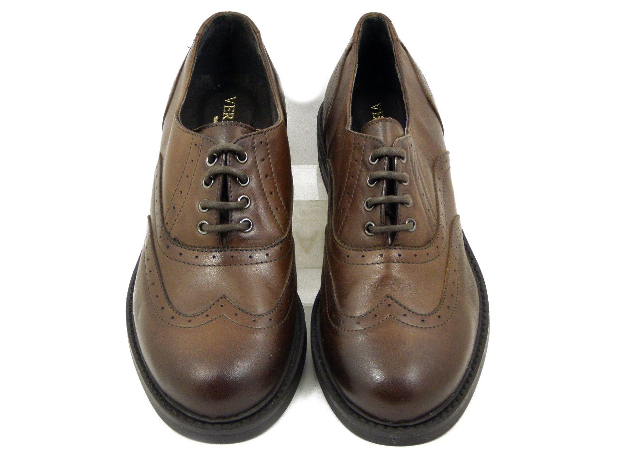 Scarpe Francesine Donna Stringate in Pelle Marrone, Tacco Basso, Vernissage by Soffice Sogno - I4R134