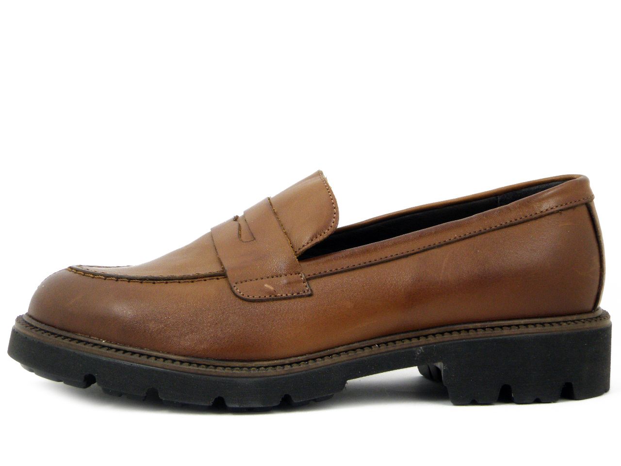 Mocassini Donna in Pelle Marrone Cuoio, Tacco Basso, Vernissage by Soffice Sogno - I4174