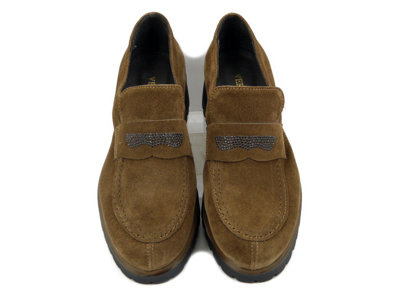 Mocassini Donna in Pelle Camoscio Marrone, Tacco Basso, Vernissage by Soffice Sogno - I231