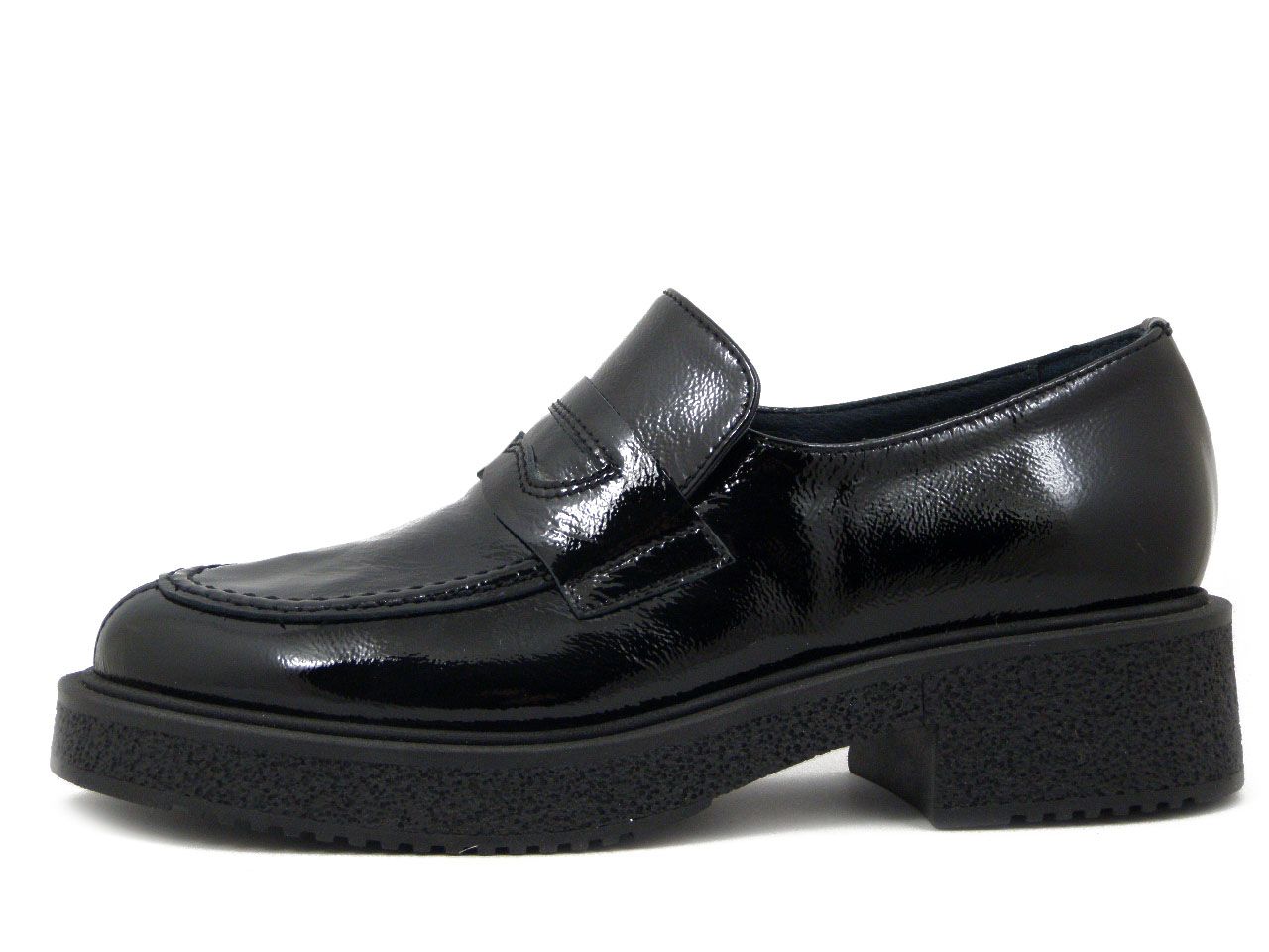 Mocassini Donna in Pelle Nappa Lucida Nero, Tacco Basso, Vernissage by Soffice Sogno - I232