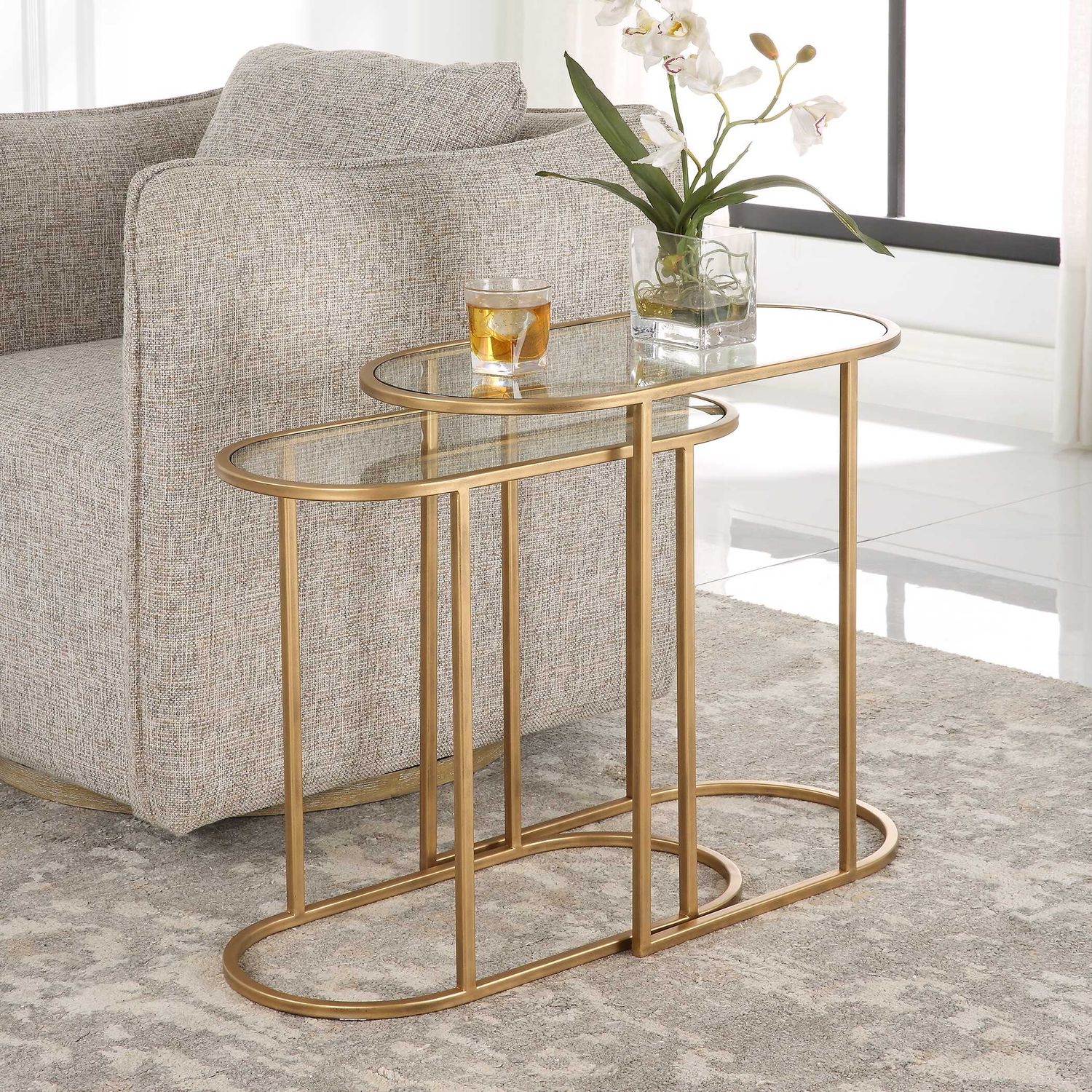 Gold Glass Table set w23018