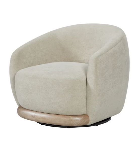 Pagosa Swivel Wood Base Chair - Fabric: J. Allen Amazon Feather