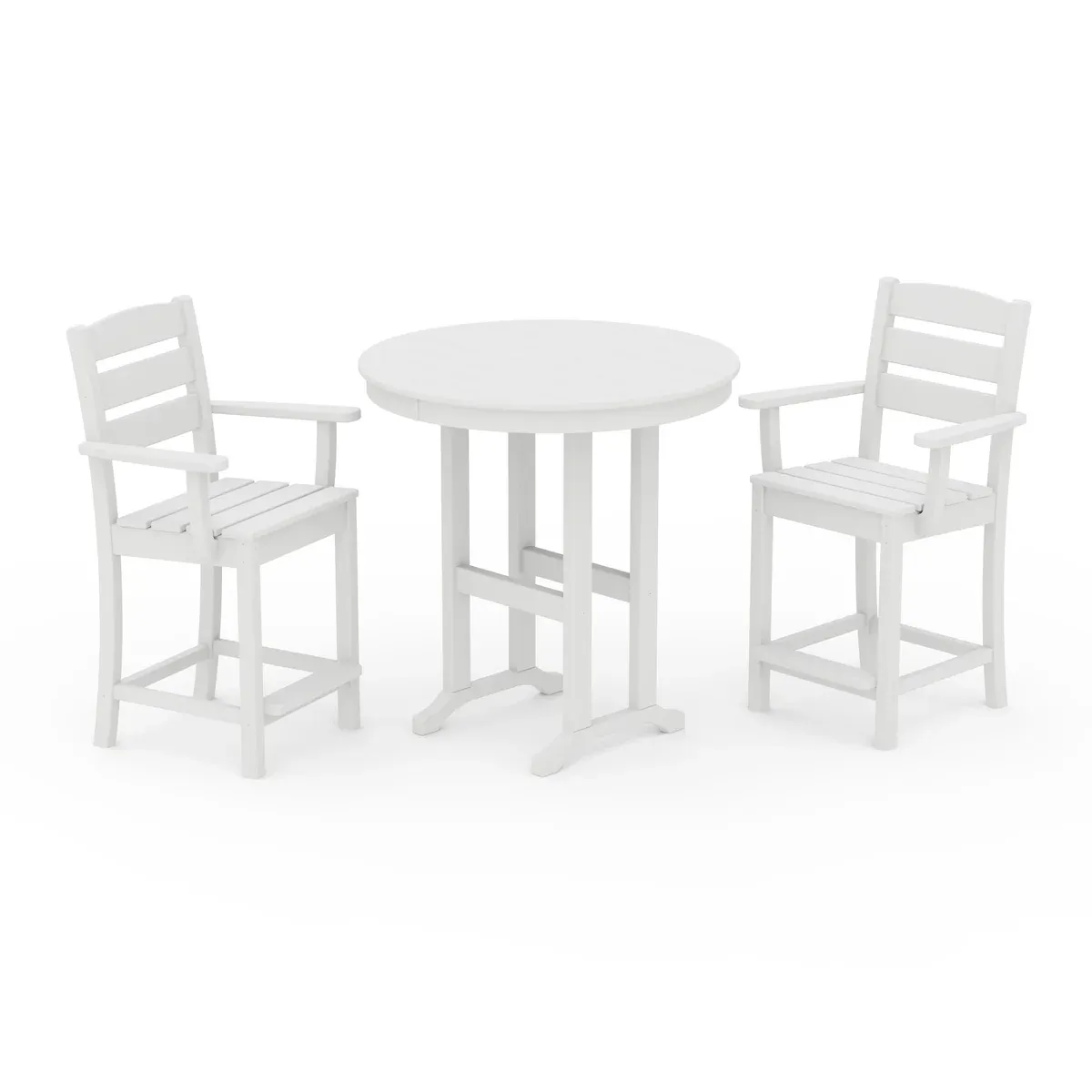 Lakeside 3-Piece Round Farmhouse Arm Chair Counter Set in White