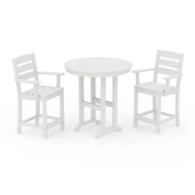 Lakeside 3-Piece Round Farmhouse Arm Chair Counter Set in White
