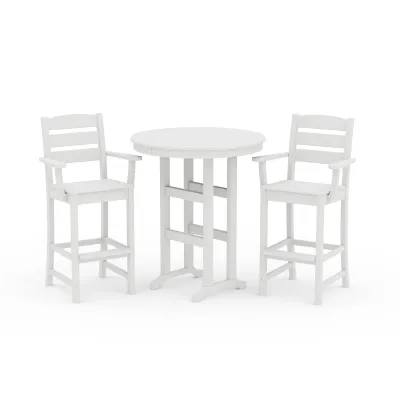 Lakeside 3-Piece Round Bar Arm Chair Set in White